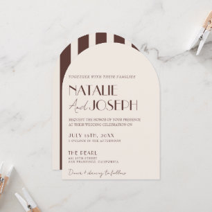 Invitation Mariage Arc-en-Ciel au Chocolat Rayé Brun Old Mone