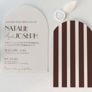 Invitation Mariage Arc-en-Ciel au Chocolat Rayé Brun Old Mone