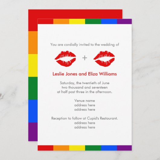 Invitation Mariage arc-en-ciel des lèvres lesbiennes LGBT (Devant / Derrière)