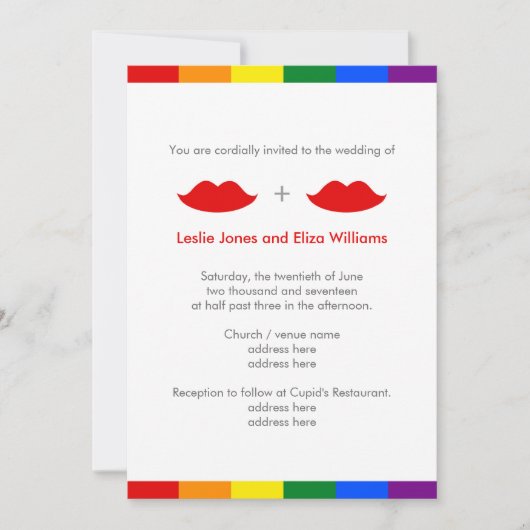 Invitation Mariage arc-en-ciel des lèvres lesbiennes LGBT (Devant)