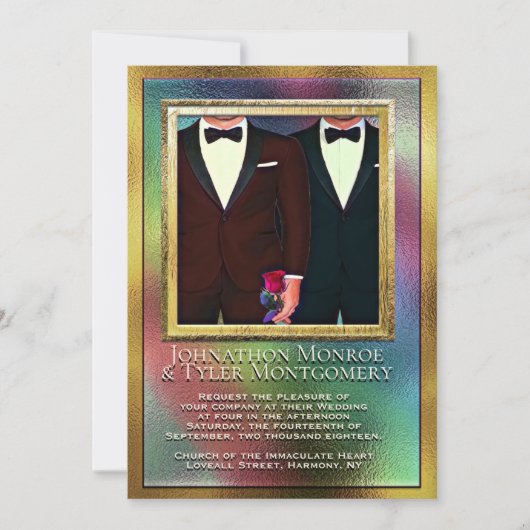 Invitation Mariage arc-en-ciel et gris (Devant)