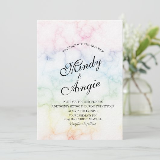 Invitation Mariage arc-en-ciel gay script (Debout devant)