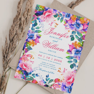 Invitation Mariage arc-en-ciel romantique floral avec RSVP QR