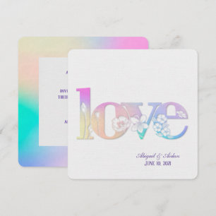 Invitation mariage arc-en-ciel texte d'amour floral blanc