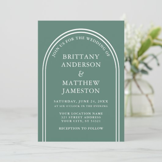 Invitation Mariage Arc Moderne et élégant Eucalyptus Green (Debout devant)