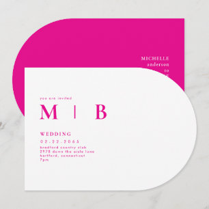 Invitation Mariage Arc Monogramme Rose Chaud Élégant & Simple