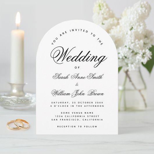 Invitation Mariage Arc noir et blanc Simple Élégant Script