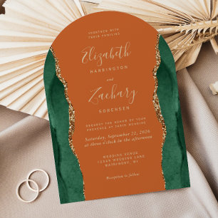 Invitation Mariage Arc Rust Agate Or Vert Émeraude Chic