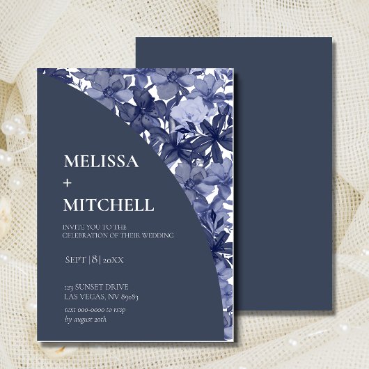 Invitation Mariage Arch Aquarelle Marine Bleu Floral