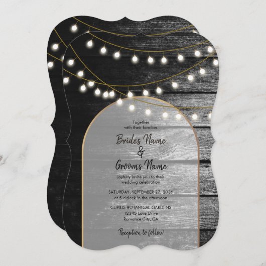 Invitation Mariage Arch Arches Bois Noir Rustique Moderne Lum (Devant / Derrière)