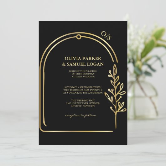Invitation Mariage Arch | Code QR | Monogramme mariage floral (Debout devant)