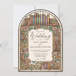 Invitation Mariage Arch en Verre Cathédrale Livres de Bibliot