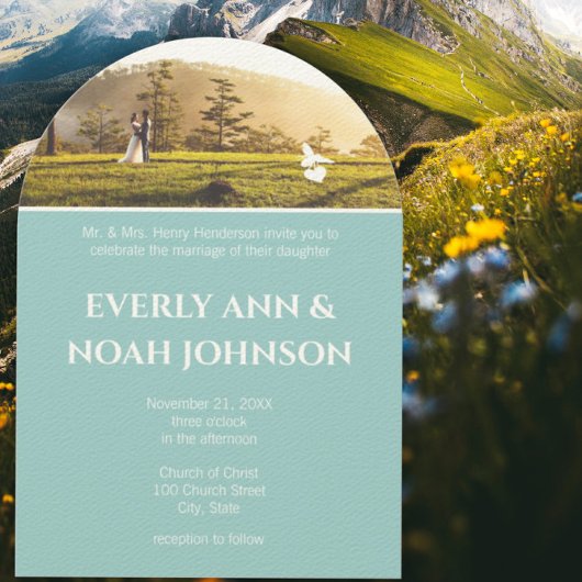 Invitation Mariage Arch Silver Blue Flowers et abeilles