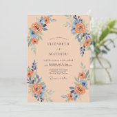 Invitation Mariage Arche de Fleur de Pêche Bleue (Debout devant)