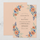 Invitation Mariage Arche de Fleur de Pêche Bleue (Devant / Derrière)