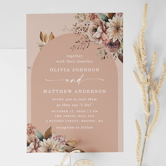 Invitation Mariage Arche de Mariée Fleurie Teintée de Pêche |