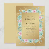 Invitation Mariage Arche de Rose Botanique Or (Devant / Derrière)