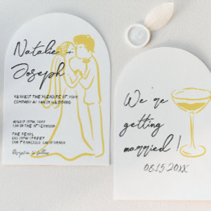 Invitation Mariage Arché Écrit à la Main Dessiné Rétro Estiva