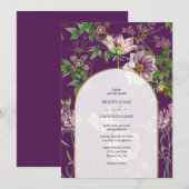 Invitation Mariage Arche Fleurie de Verdure Violette et Or (Devant / Derrière)