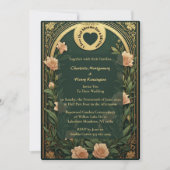 Invitation Mariage Arche Ornée Lily Gold Alphonse Mucha Vert (Devant)