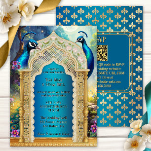 Invitation Mariage Arches en or Paon Indien