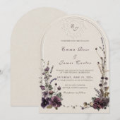 Invitation Mariage Archevêque Botanique Séché Monogramme Figu (Devant / Derrière)