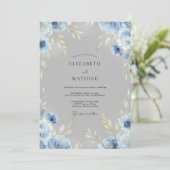 Invitation Mariage Ardoise Bleuet Feuillu (Debout devant)