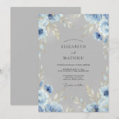 Invitation Mariage Ardoise Bleuet Feuillu (Devant / Derrière)