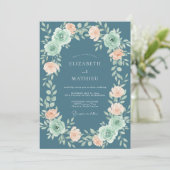 Invitation Mariage Ardoise Corail Ranunculus Eucalyptus Gris (Debout devant)