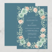 Invitation Mariage Ardoise Corail Ranunculus Eucalyptus Gris (Devant / Derrière)
