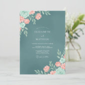 Invitation Mariage Ardoise Corail Ranunculus Eucalyptus Pouss (Debout devant)