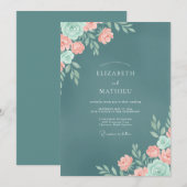 Invitation Mariage Ardoise Corail Ranunculus Eucalyptus Pouss (Devant / Derrière)