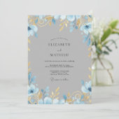 Invitation Mariage Ardoise Douce Feuille D'or (Debout devant)