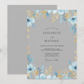 Invitation Mariage Ardoise Douce Feuille D'or (Devant / Derrière)