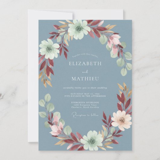 Invitation Mariage Ardoise en Acier Doux et Feuillu (Devant)