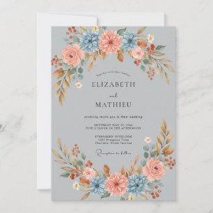 Invitation Mariage Ardoise Péché Zinnia Eucalyptus