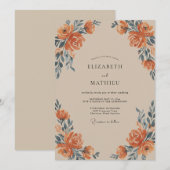 Invitation Mariage Ardoise Rose Terracotta (Devant / Derrière)