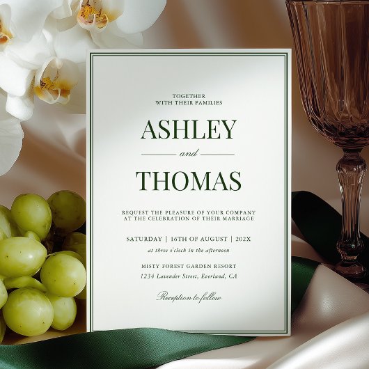 Invitation Mariage Argent Ancien Vert Foncé