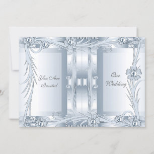 Invitation Mariage Argent Bleu Art Déco Floral