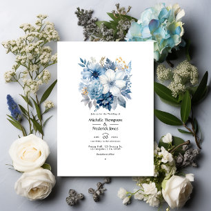 Invitation Mariage Argent, Bleu Glace, Blanc Givre et Gris