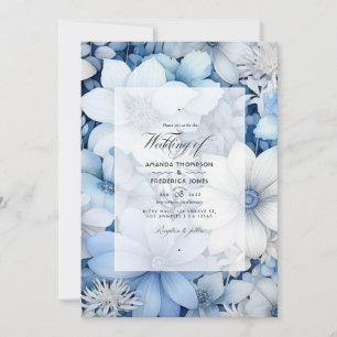 Invitation Mariage Argent, Bleu Glace, Blanc givré et Gris