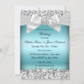 Invitation Mariage Argent Bleu Parties scintillant Bijou Bow (Devant)