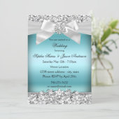 Invitation Mariage Argent Bleu Parties scintillant Bijou Bow (Debout devant)