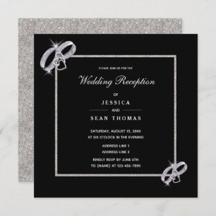 Invitation Mariage Argent Classique Anneaux Réception de mari