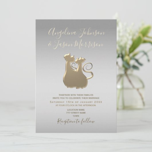 Invitation Mariage argent et or chic (Debout devant)