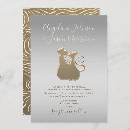 Invitation Mariage argent et or chic (Devant / Derrière)