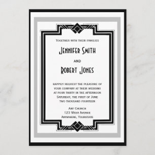 Invitation Mariage argenté blanc noir de cadre d'art déco