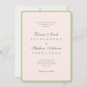 Invitation Mariage Argenté Rose et Vert Tout en Un