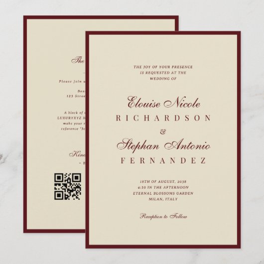 Invitation Mariage Argenté Vieilli Code QR Argent Vieilli (Devant / Derrière)