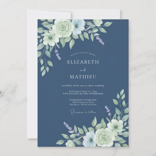 Invitation Mariage Argyre Bleuet Eucalyptus (Devant)